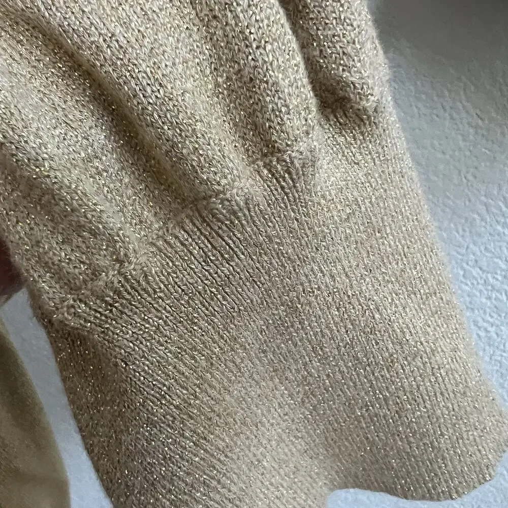 Victor Costa Vtg Cowl Neck Sweater Sz L Metallic Gold Tie Waist Knit Top L/S - Picture 4 of 7